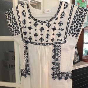 Chicwish White Dress, Navy Embroidered